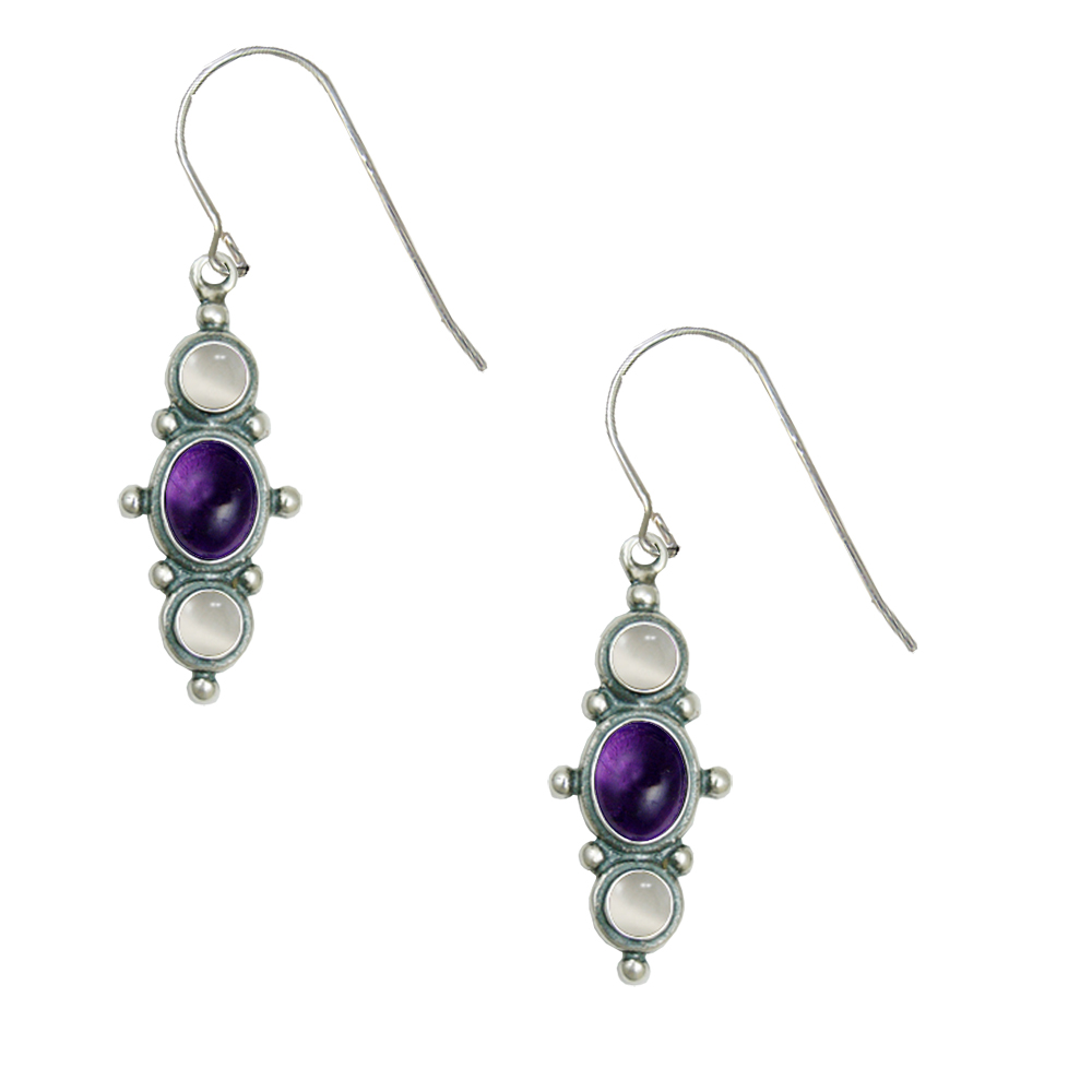 Sterling Silver Drop Dangle Earrings With Amethyst And White Moonstone